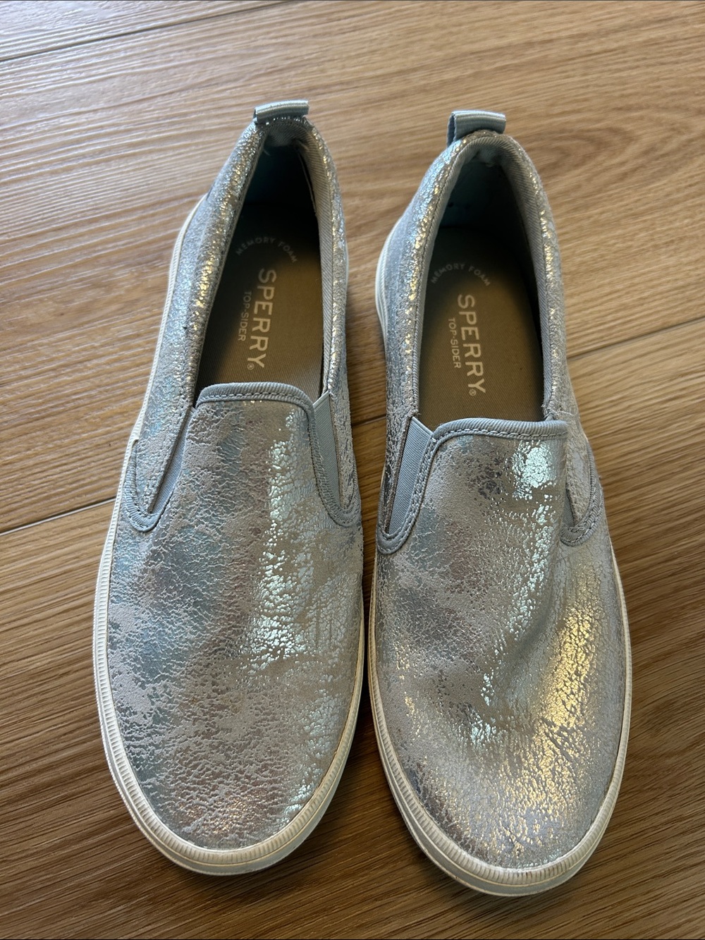 Sperry women’s Metallic Silver Slip-On Loafers
